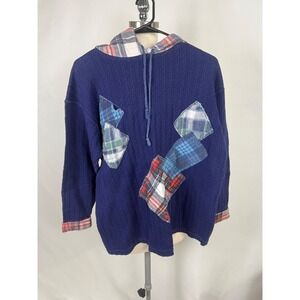Spice Of Life Womens S‎ Pullover Hoodie Top Blue Plaid Patchwork Grannycore